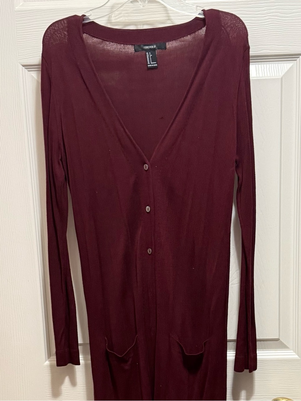 Forever 21 Long Ribbed Button Cardigan Sweater - Wine